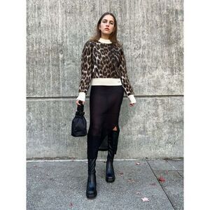Ganni sweater size M‎ Leopard Jacquard wool blend O-neck animal print $375
